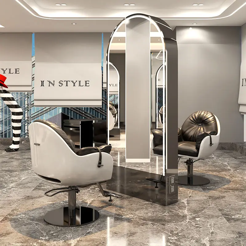 Professional Barber Salon Station Beauty Hair Styling With Led Light Salon Floor Mirror — view 1