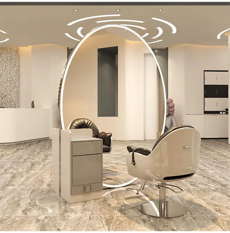 Barber Stations Furniture Double Sided Salon Styling Stations Electroplating Salon Mirror Custom White and Gold Salon Fu — view 1