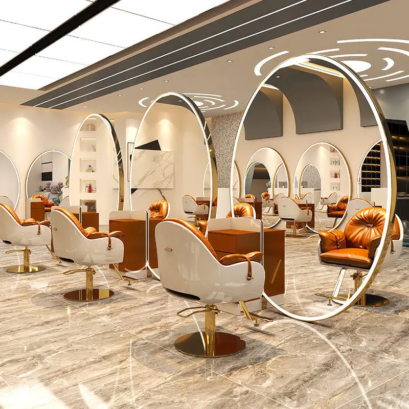 Barber Stations Furniture Double Sided Salon Styling Stations Electroplating Salon Mirror Custom White and Gold Salon Furniture — image 3