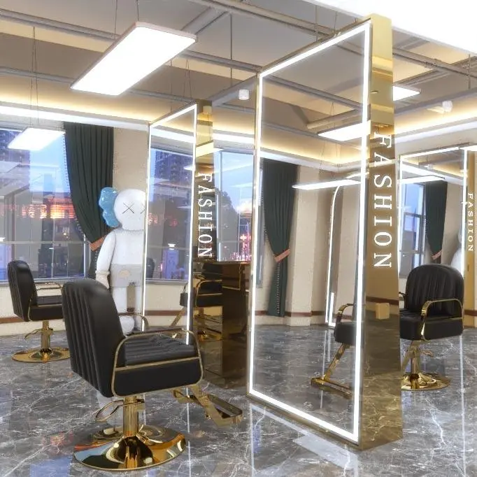 Factory Direct Professional Barber Salon Station Beauty Hair Styling with Led Light Salon Floor Mirror Salon Furniture LED Light — image 3