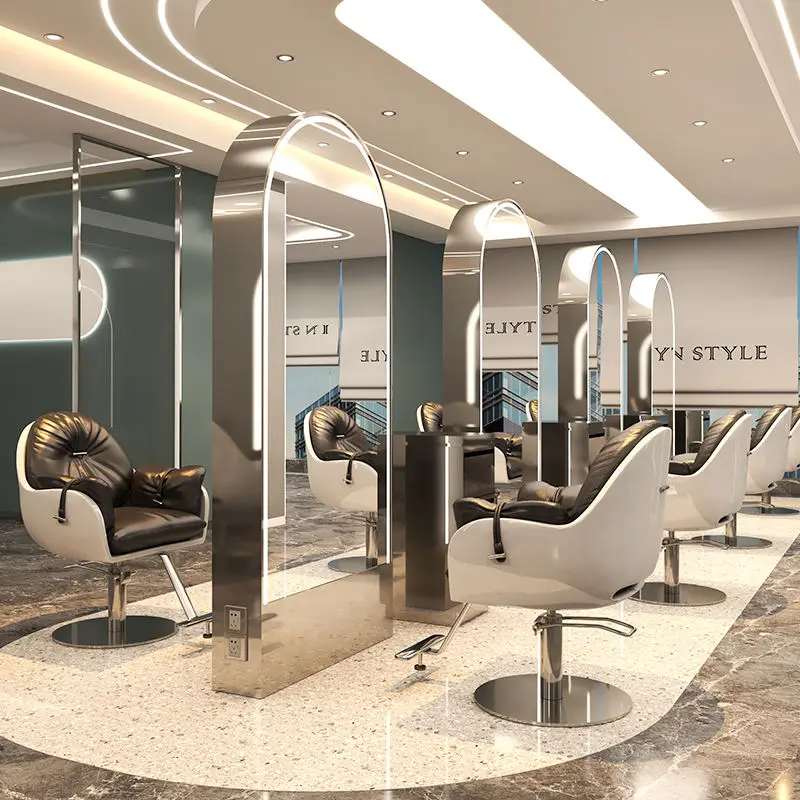Professional Barber Salon Station Beauty Hair Styling With Led Light Salon Floor Mirror — image 4