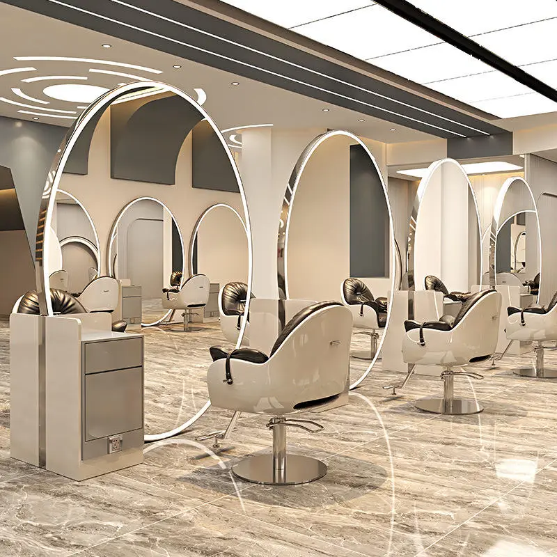 Barber Stations Furniture Double Sided Salon Styling Stations Electroplating Salon Mirror Custom White and Gold Salon Furniture — image 4