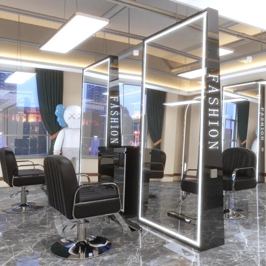 Factory Direct Professional Barber Salon Station Beauty Hair Styling with Led Light Salon Floor Mirror Salon Furniture LED Light — image 4