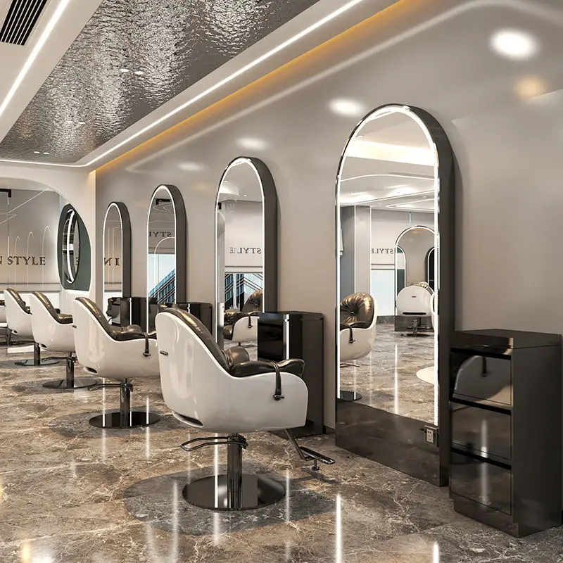 Professional Barber Salon Station Beauty Hair Styling With Led Light Salon Floor Mirror — image 5