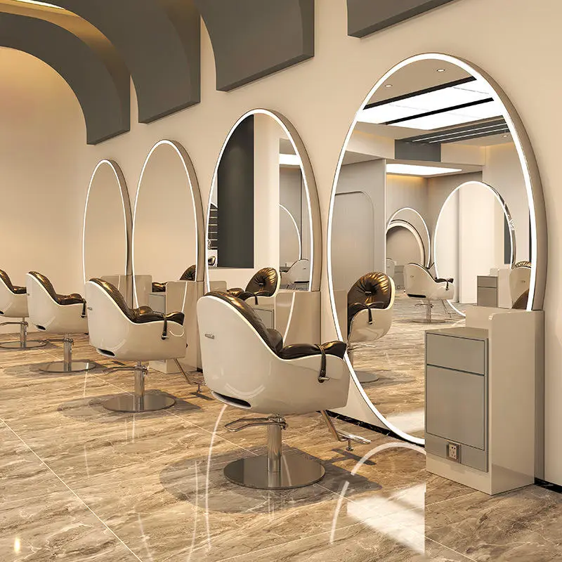 Barber Stations Furniture Double Sided Salon Styling Stations Electroplating Salon Mirror Custom White and Gold Salon Furniture — image 5