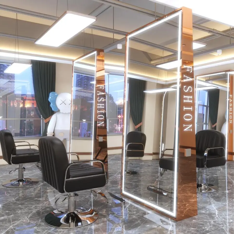 Factory Direct Professional Barber Salon Station Beauty Hair Styling with Led Light Salon Floor Mirror Salon Furniture LED Light — image 5