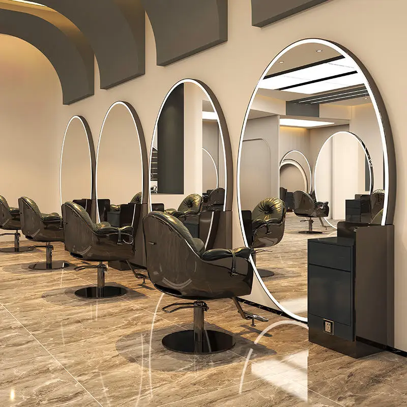 Barber Stations Furniture Double Sided Salon Styling Stations Electroplating Salon Mirror Custom White and Gold Salon Furniture — image 6