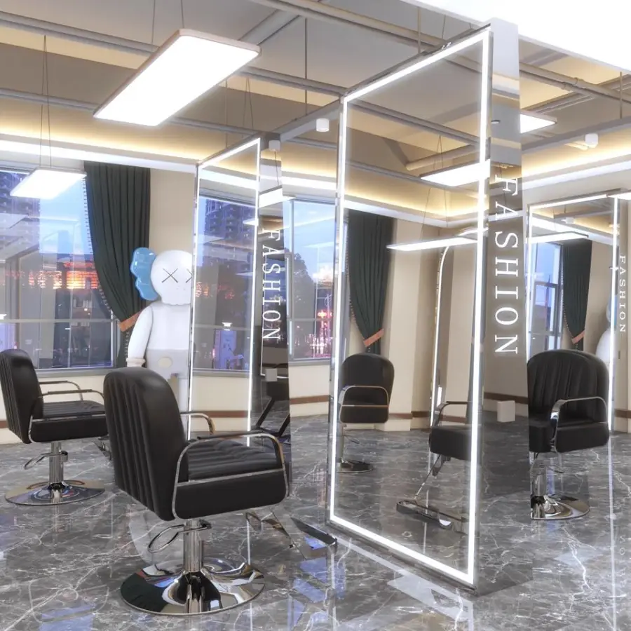 Factory Direct Professional Barber Salon Station Beauty Hair Styling with Led Light Salon Floor Mirror Salon Furniture LED Light — image 6