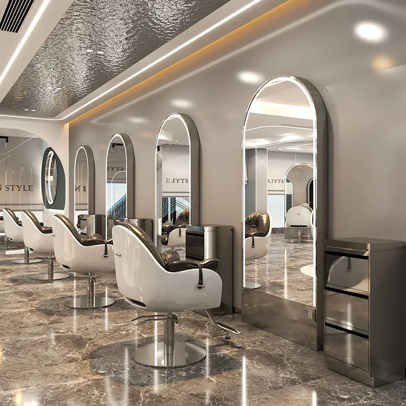 Professional Barber Salon Station Beauty Hair Styling With Led Light Salon Floor Mirror — image 7