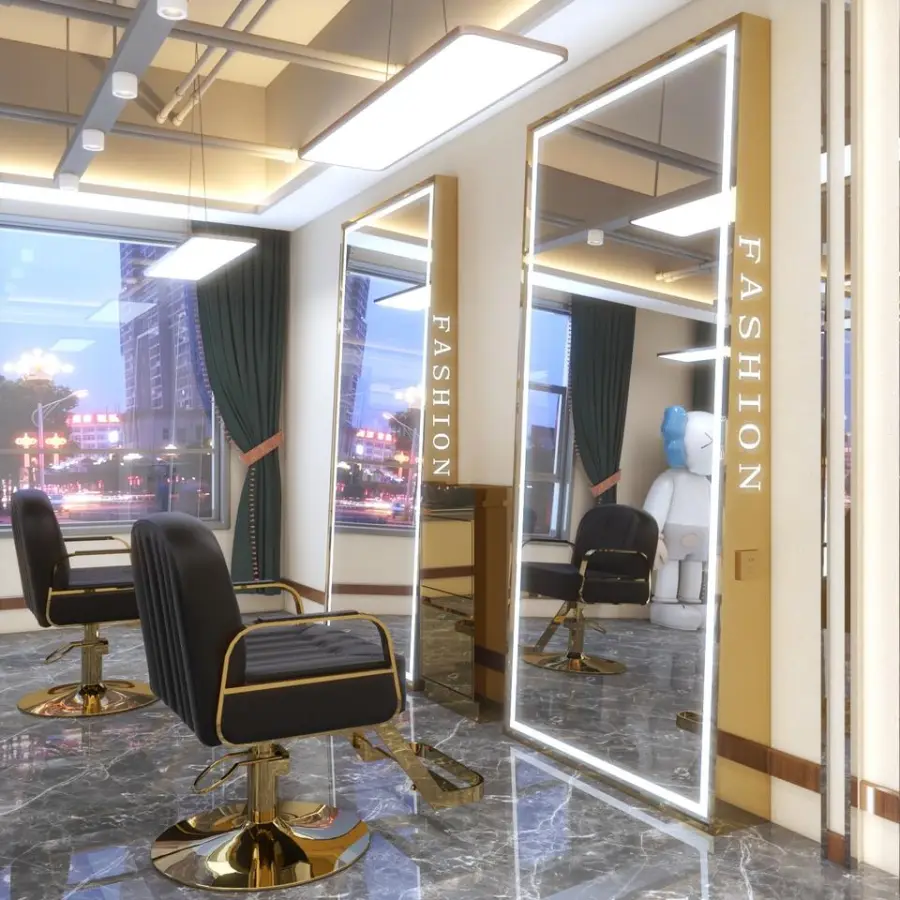 Factory Direct Professional Barber Salon Station Beauty Hair Styling with Led Light Salon Floor Mirror Salon Furniture LED Light — image 7