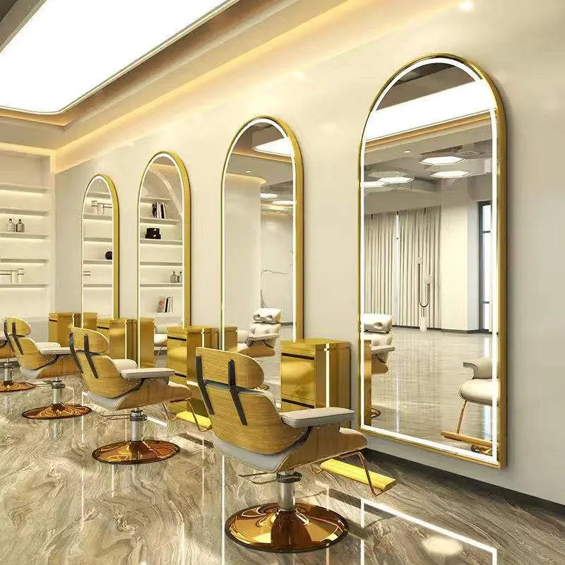 Factory Price Customizable Shapes Salon Hair Dressing Gold Led Light Aluminum Framed Illuminated Full Length Mirror — view 1