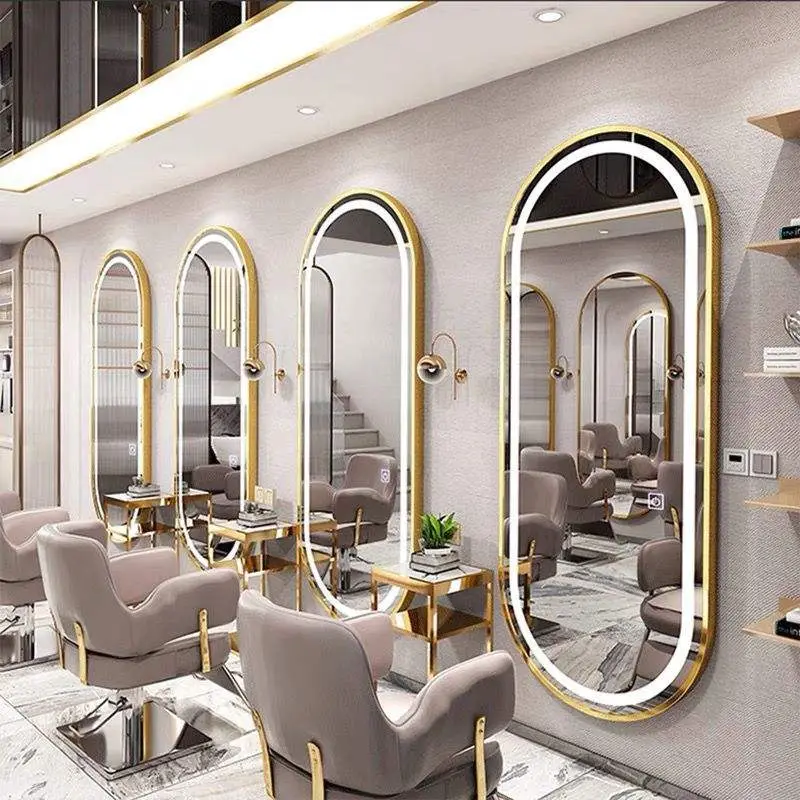Factory Price Customizable Shapes Salon Hair Dressing Gold Led Light Aluminum Framed Illuminated Full Length Mirror — image 7
