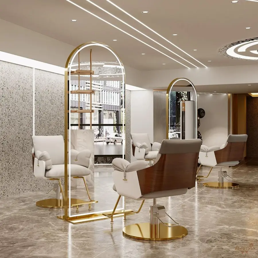 Salon Furniture Barbershop Mirror Desk Hair Salon Hairdressing Salon Mirror LED with Light Single and Double Floor Mirro — view 1