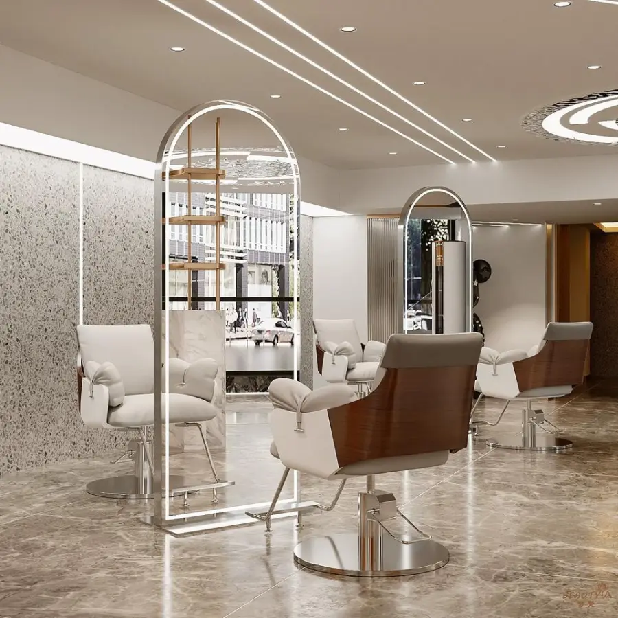Salon Furniture Barbershop Mirror Desk Hair Salon Hairdressing Salon Mirror LED with Light Single and Double Floor Mirror — image 3