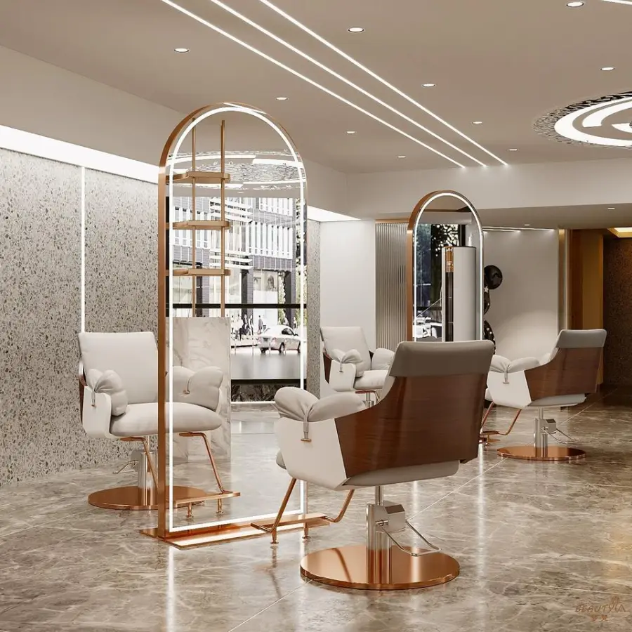 Salon Furniture Barbershop Mirror Desk Hair Salon Hairdressing Salon Mirror LED with Light Single and Double Floor Mirror — image 4