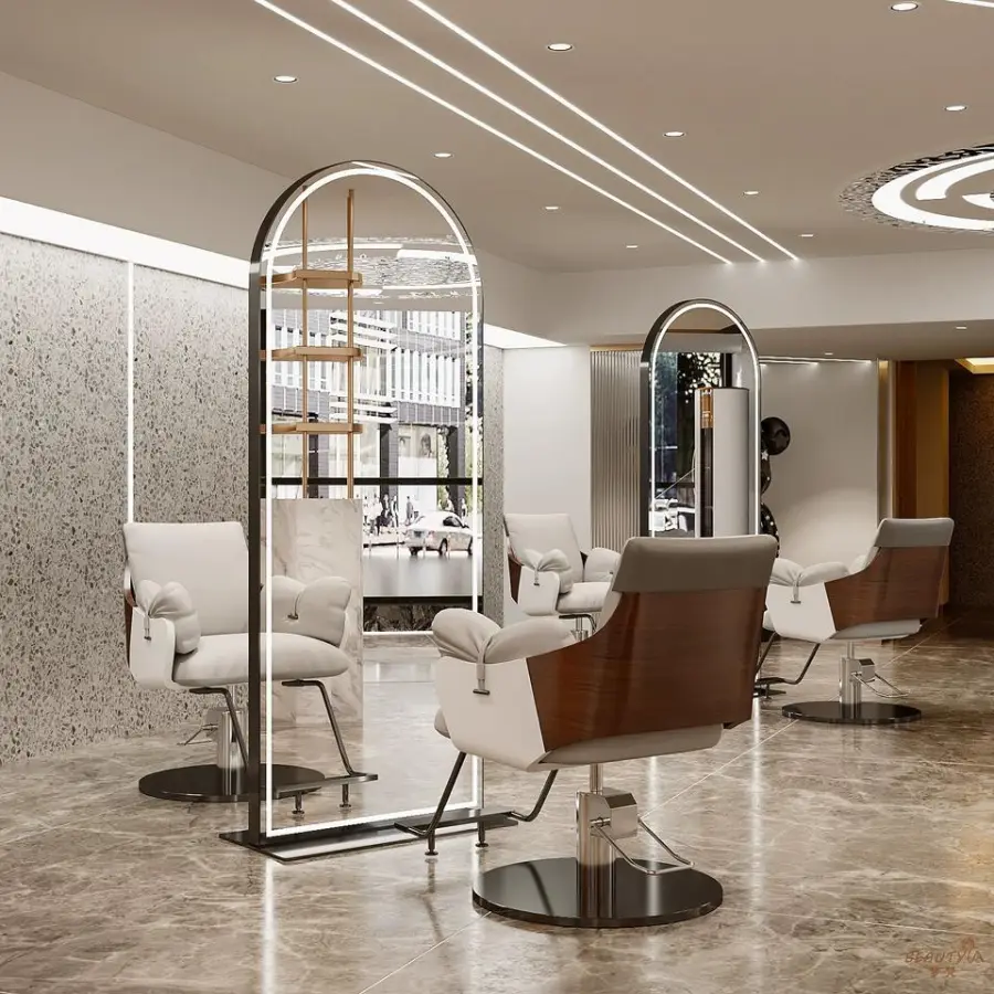 Salon Furniture Barbershop Mirror Desk Hair Salon Hairdressing Salon Mirror LED with Light Single and Double Floor Mirror — image 5