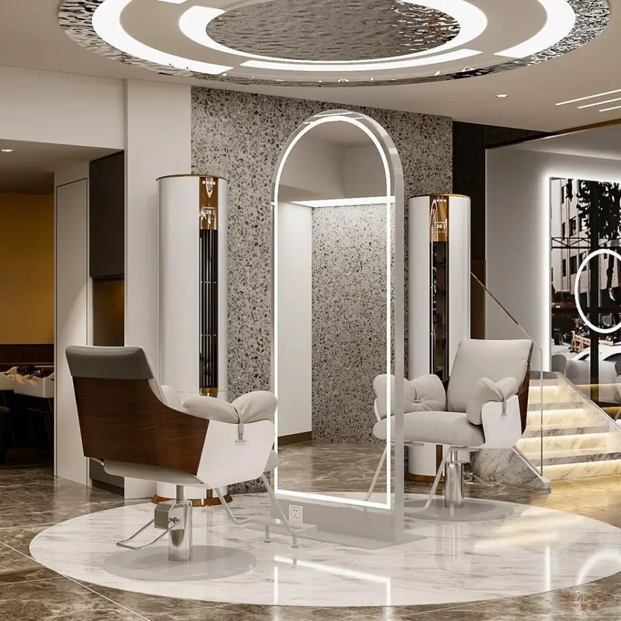 Salon Furniture Barbershop Mirror Desk Hair Salon Hairdressing Salon Mirror LED with Light Single and Double Floor Mirror — image 6