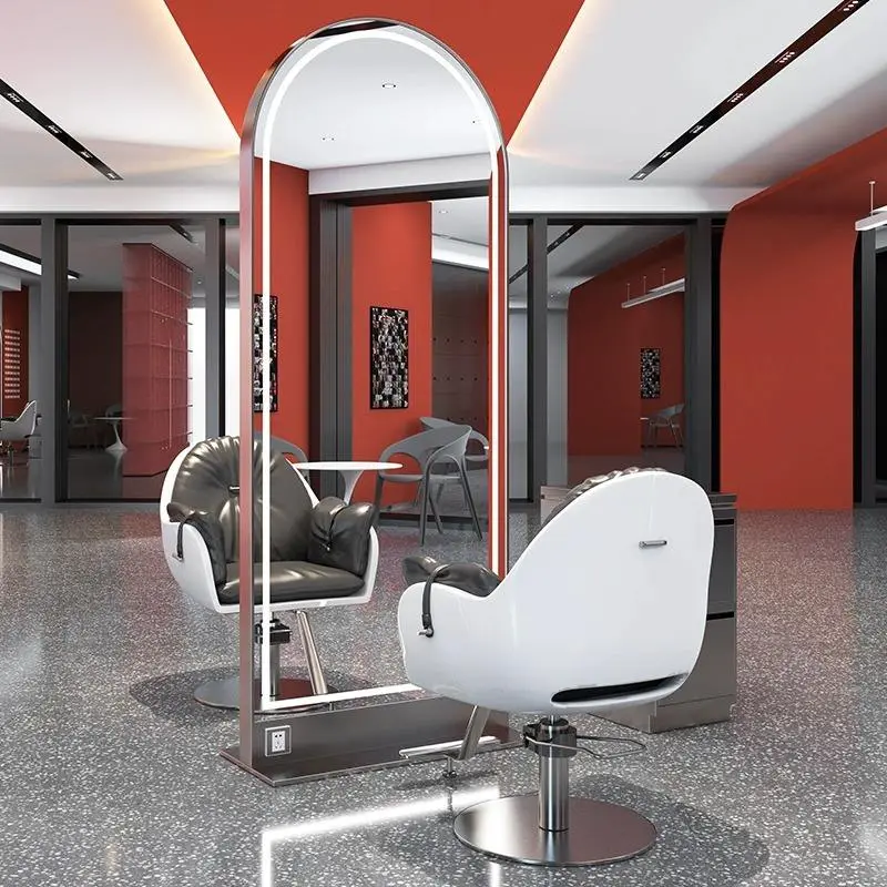 Salon Furniture Barbershop Mirror Desk Hair Salon Hairdressing Salon Mirror LED with Light Single and Double Floor Mirror — image 7