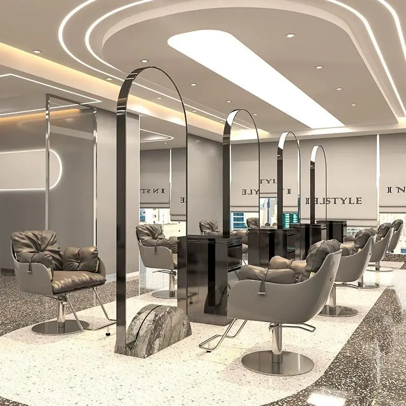Salon Furniture Hair Salon Mirror Dedicated Single and Double Side with Beauty Led Light Marble Base Floor Hair Salon Mirror — image 3