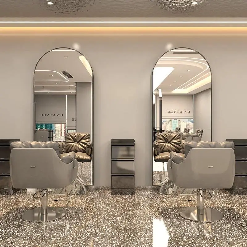 Salon Furniture Hair Salon Mirror Dedicated Single and Double Side with Beauty Led Light Marble Base Floor Hair Salon Mirror — image 6