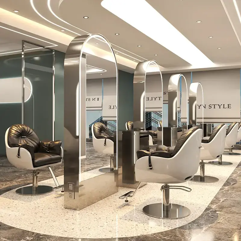 Salon Furniture Barbershop Mirror with LED Lights Full Body Mirror Station Double Sided Floor-to-ceiling Mirror — image 4