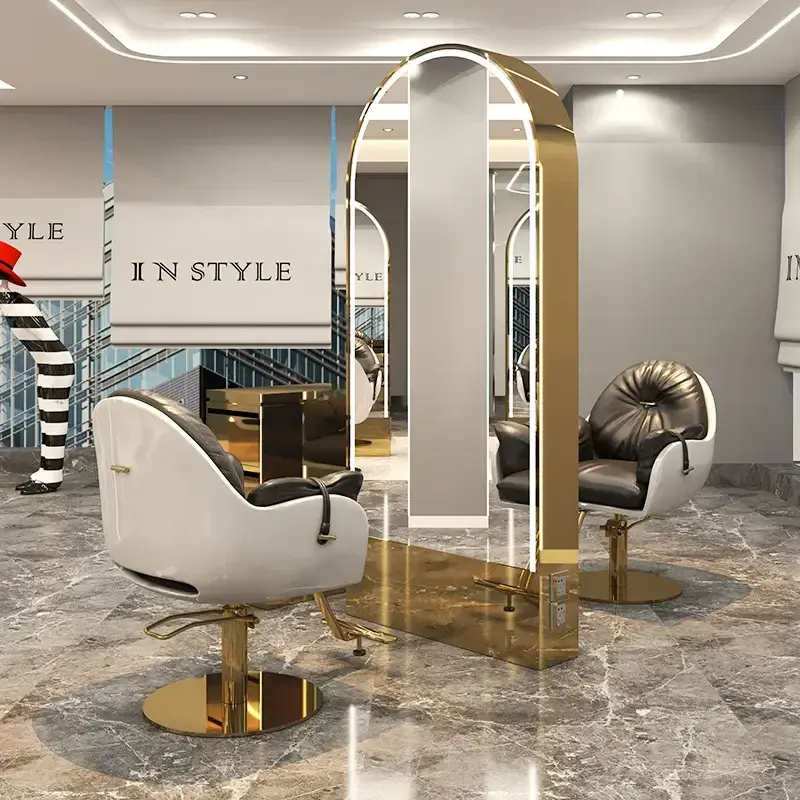 Salon Furniture Barbershop Mirror with LED Lights Full Body Mirror Station Double Sided Floor-to-ceiling Mirror — image 5