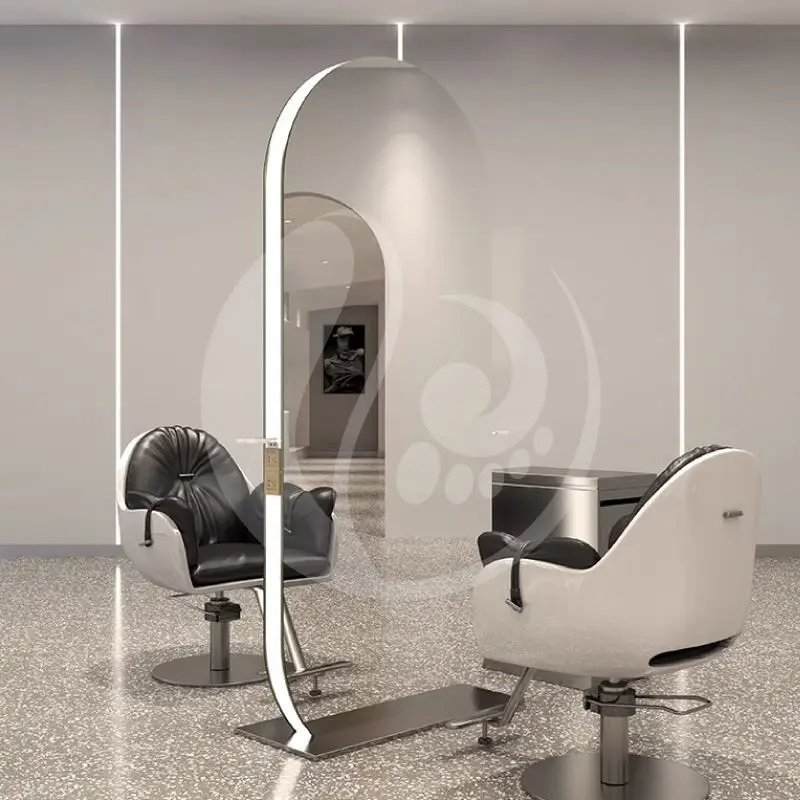 Customized Single Double Side Floor Mirror Station Hair Beauty Salon Furniture Barber Shop Full Length Mirror with Led L — view 1
