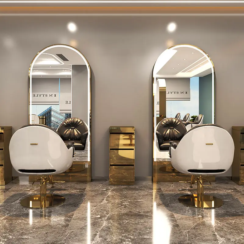 Salon Furniture Barbershop Mirror with LED Lights Full Body Mirror Station Double Sided Floor-to-ceiling Mirror — image 7