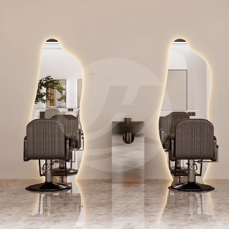 Modern Beauty Hair Salon Barber Station Frameless Stylish Floor Full Length Led Light Mirror Salon Furniture for Hairdre — view 1