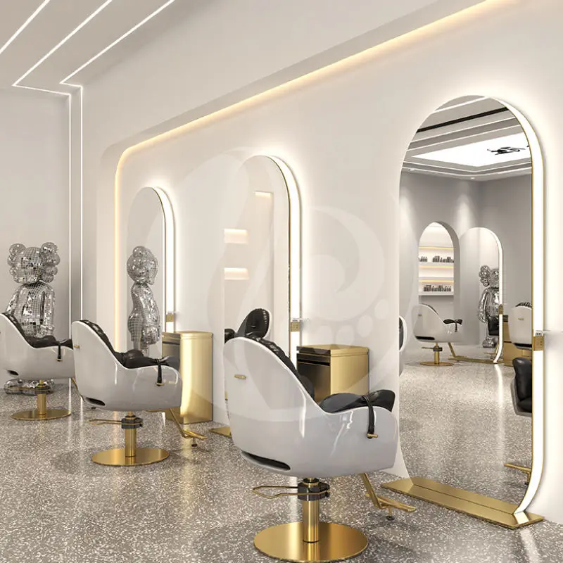 Customized Single Double Side Floor Mirror Station Hair Beauty Salon Furniture Barber Shop Full Length Mirror with Led Light — image 5