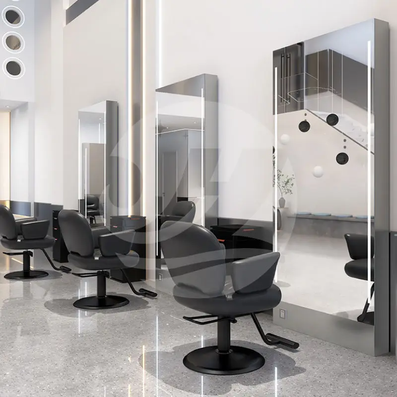 Luxury Hairdressing Salon Styling Stations Led Lighted Floor Mirror Hair Beauty Salon Furniture Defogging Mirror Station — image 3