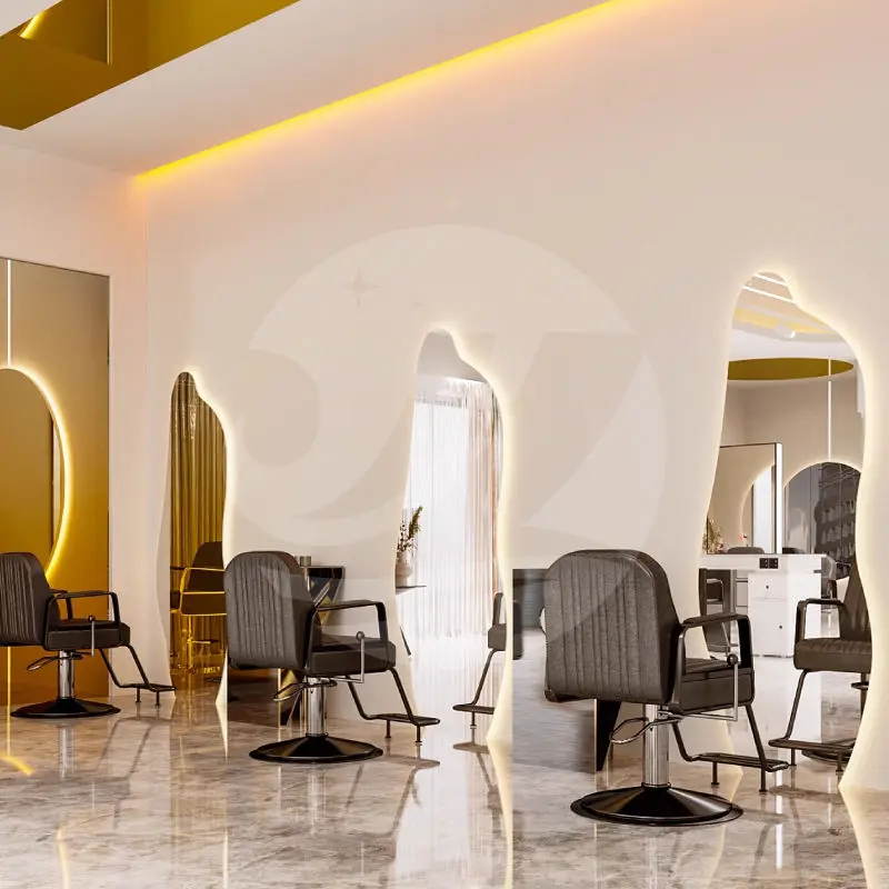 Modern Beauty Hair Salon Barber Station Frameless Stylish Floor Full Length Led Light Mirror Salon Furniture for Hairdresser — image 3