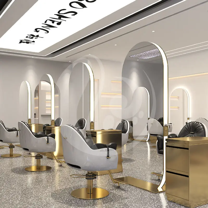 Customized Single Double Side Floor Mirror Station Hair Beauty Salon Furniture Barber Shop Full Length Mirror with Led Light — image 6