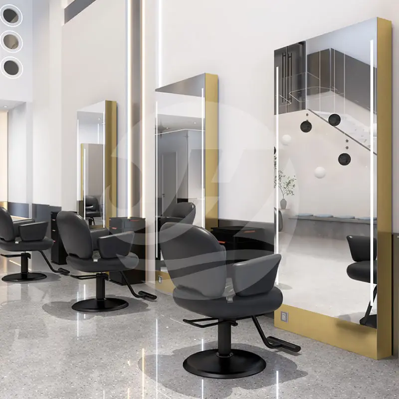 Luxury Hairdressing Salon Styling Stations Led Lighted Floor Mirror Hair Beauty Salon Furniture Defogging Mirror Station — image 4