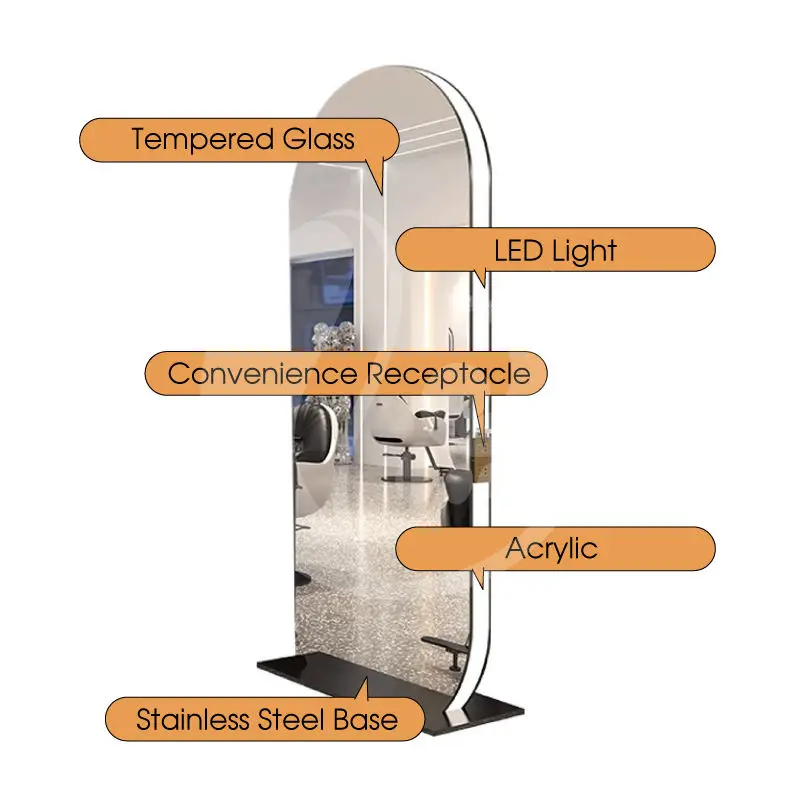 Customized Single Double Side Floor Mirror Station Hair Beauty Salon Furniture Barber Shop Full Length Mirror with Led Light — image 7
