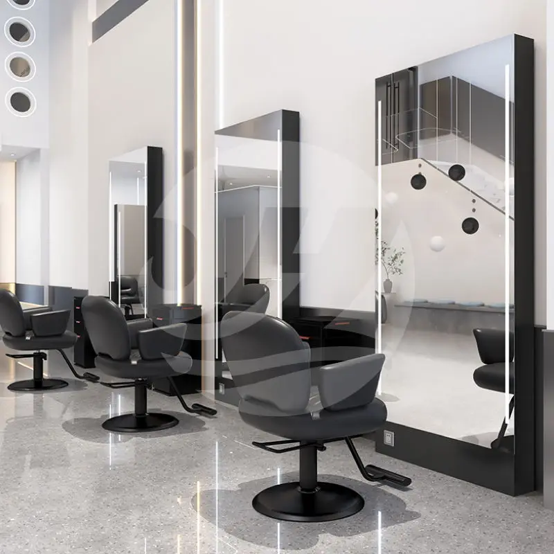 Luxury Hairdressing Salon Styling Stations Led Lighted Floor Mirror Hair Beauty Salon Furniture Defogging Mirror Station — image 5