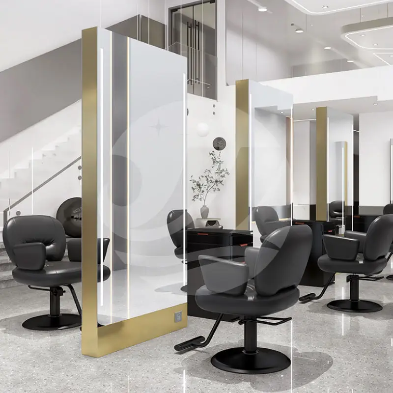 Luxury Hairdressing Salon Styling Stations Led Lighted Floor Mirror Hair Beauty Salon Furniture Defogging Mirror Station — image 6