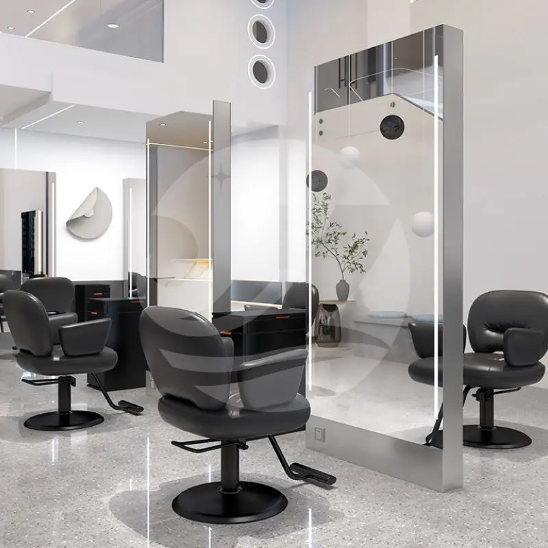 Luxury Hairdressing Salon Styling Stations Led Lighted Floor Mirror Hair Beauty Salon Furniture Defogging Mirror Station — image 7
