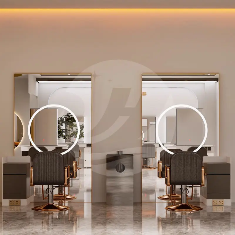 High End Wall Mounted Hair Dressing Salon Mirror Station Single Side Barber Shop Salon Furniture Floor Mirror with Led L — view 1
