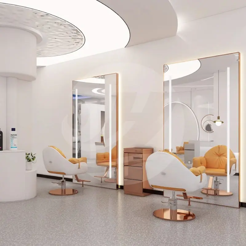 Luxurious Single Side Wall Mounted Anti Fog Salon Hairdressing Mirror Station Beauty Salon Furniture for Barbershop — view 1