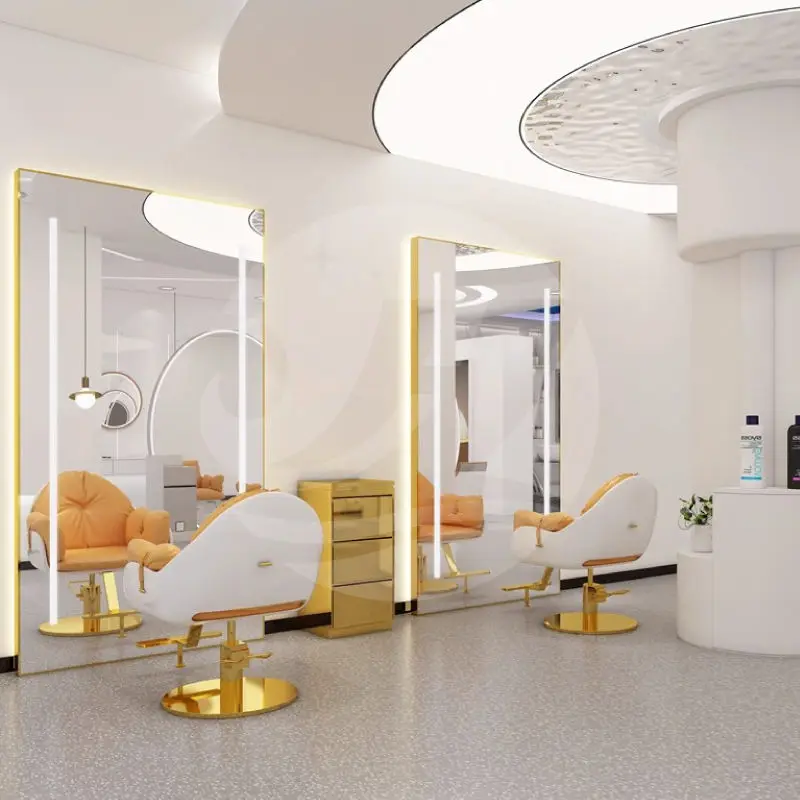 Luxurious Single Side Wall Mounted Anti Fog Salon Hairdressing Mirror Station Beauty Salon Furniture for Barbershop — image 4
