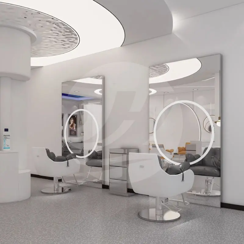 Modern Luxury Beauty Salon Mirror Station Led Light Anti Fog Hair Salon Barber Shop Hairdresser Mirror for Sale — image 3