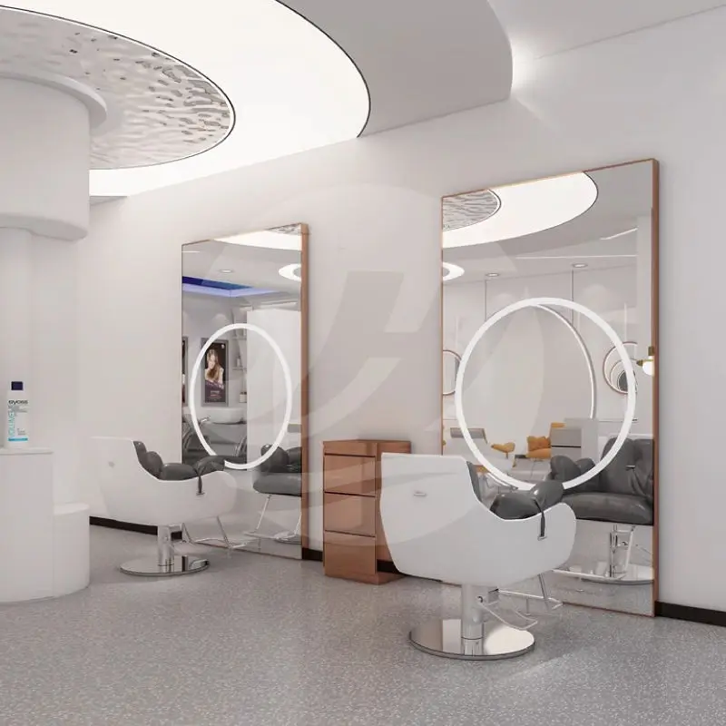 Modern Luxury Beauty Salon Mirror Station Led Light Anti Fog Hair Salon Barber Shop Hairdresser Mirror for Sale — image 4