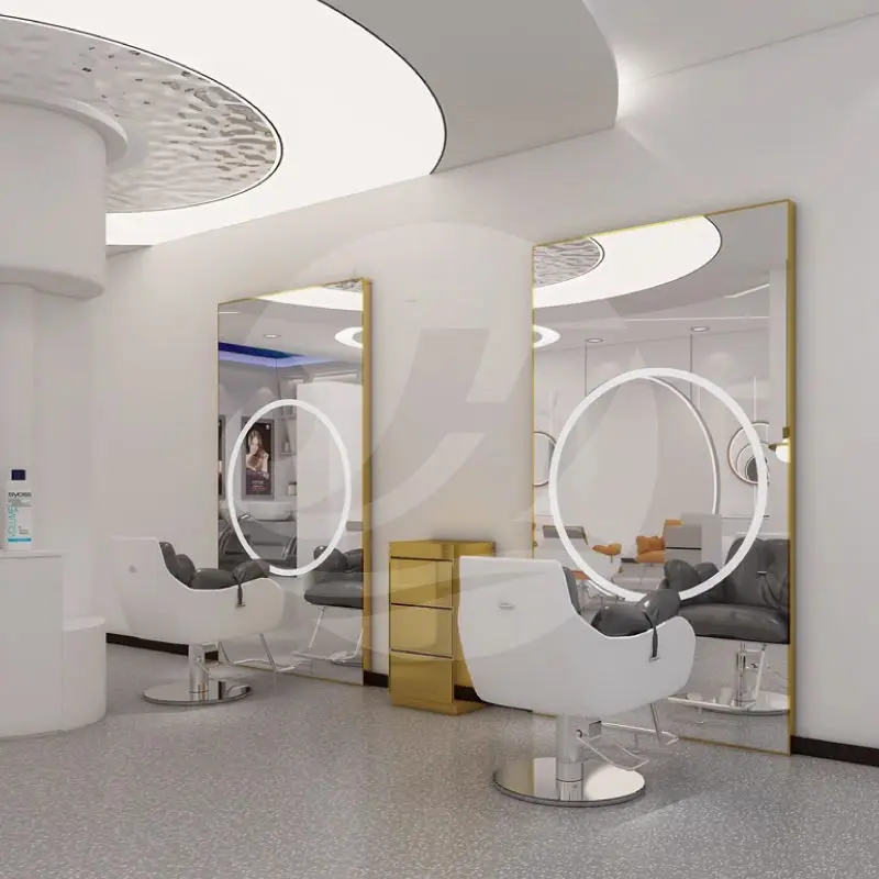 Modern Luxury Beauty Salon Mirror Station Led Light Anti Fog Hair Salon Barber Shop Hairdresser Mirror for Sale — image 5