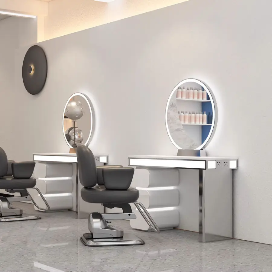 Hot Sell Salon Mirror Station Hair Salon Barber Station Single Double Side Styling Mirror With Storage With Led — view 2