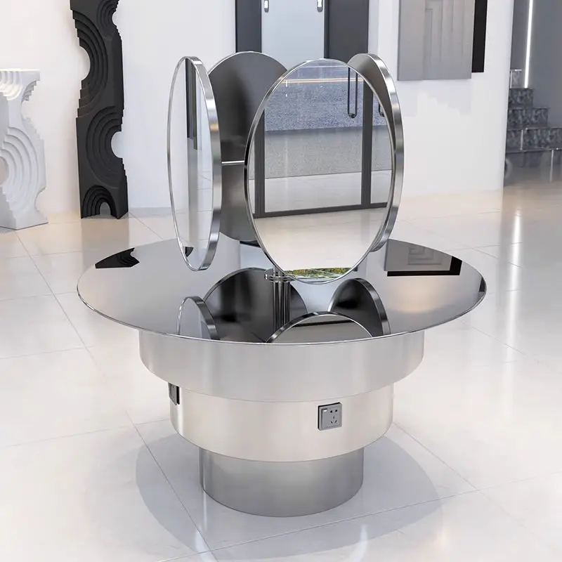 Unique Design Stainless Steel Single Sided Mirror Round Table Barber Shop Hairdressing Mirror for Perm and Dye Area — view 1