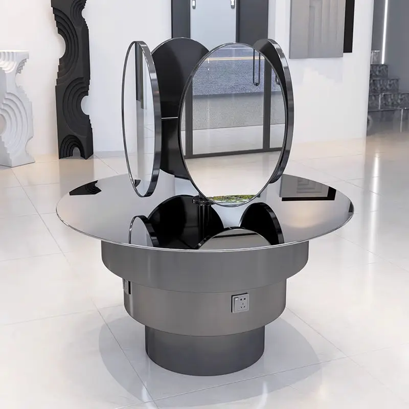Unique Design Stainless Steel Single Sided Mirror Round Table Barber Shop Hairdressing Mirror for Perm and Dye Area — image 3