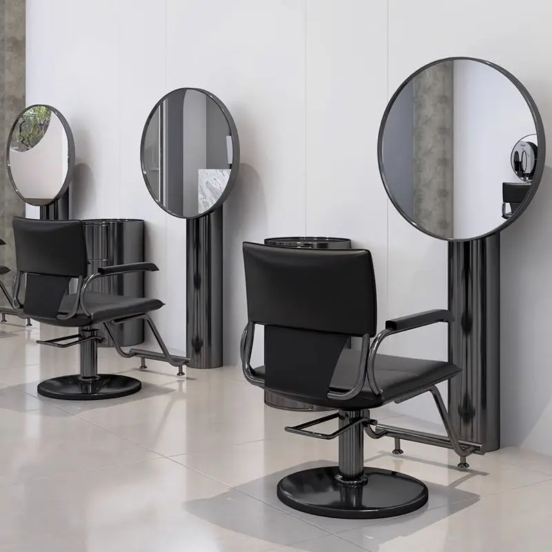 Unique Design Stainless Steel Single Sided Mirror Round Table Barber Shop Hairdressing Mirror for Perm and Dye Area — image 5