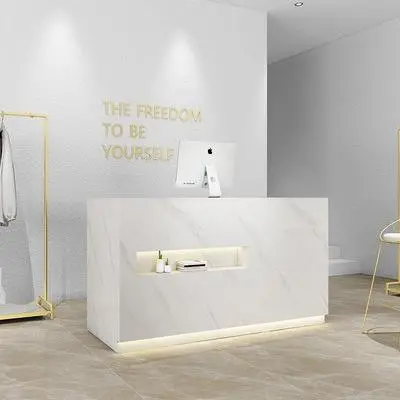 Factory Direct Minimalist Company Reception Desk Marble Arc Clothing Store Cashier Counter Beauty Salon bar Customizatio — view 1