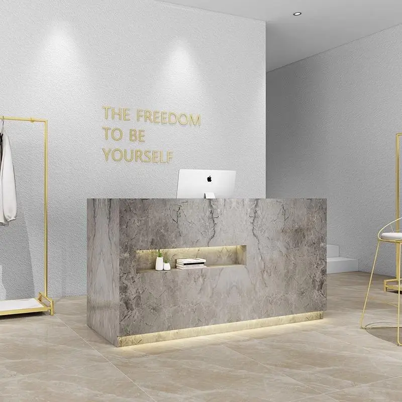 Factory Direct Minimalist Company Reception Desk Marble Arc Clothing Store Cashier Counter Beauty Salon bar Customizatio — view 2